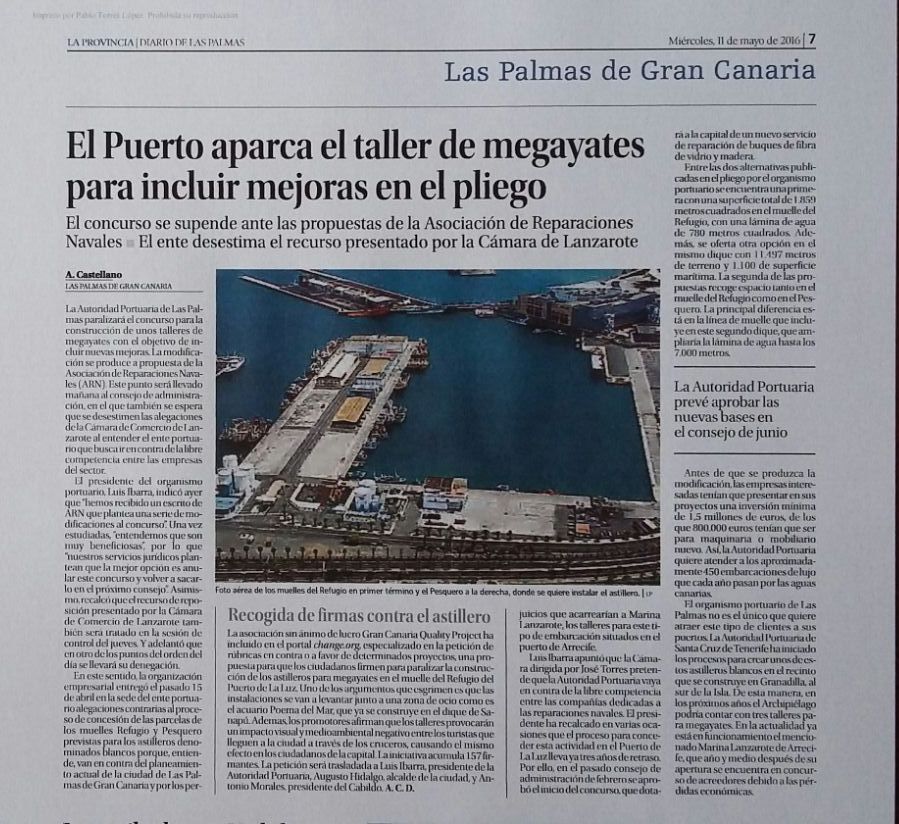 Artículo de prensa publicado en la Provincia de Las Palmas
